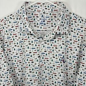 Rhoback The Hatchet Golf Performance Polo Shirt Mens XXL 2XL White Camping AOP